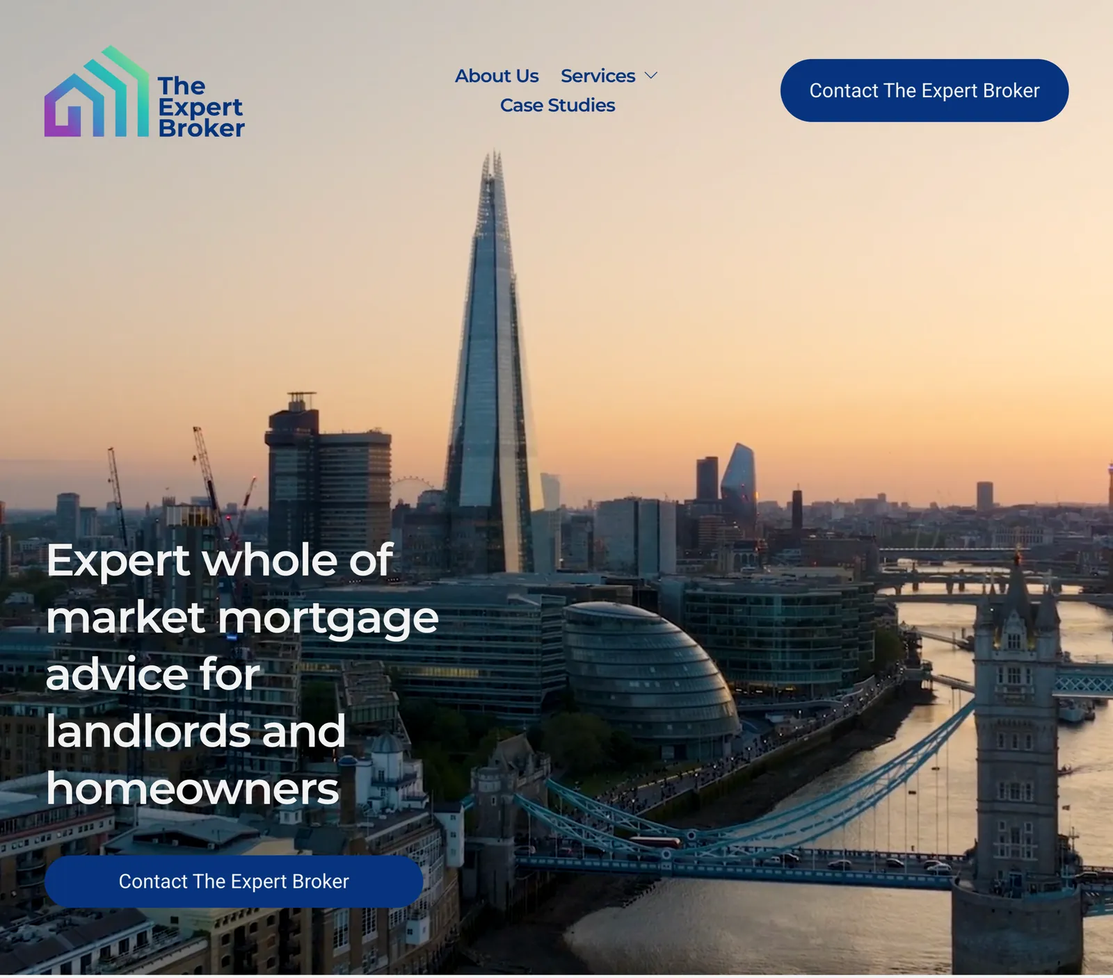 The Expert Broker homepage hero before the rebuild