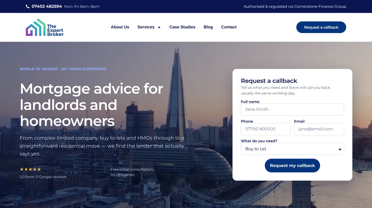 The Expert Broker website on a desktop screen